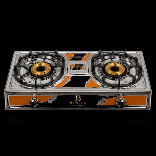 Benson Flame Classic Double Burner Gas Stove displayed on a premium black studio background