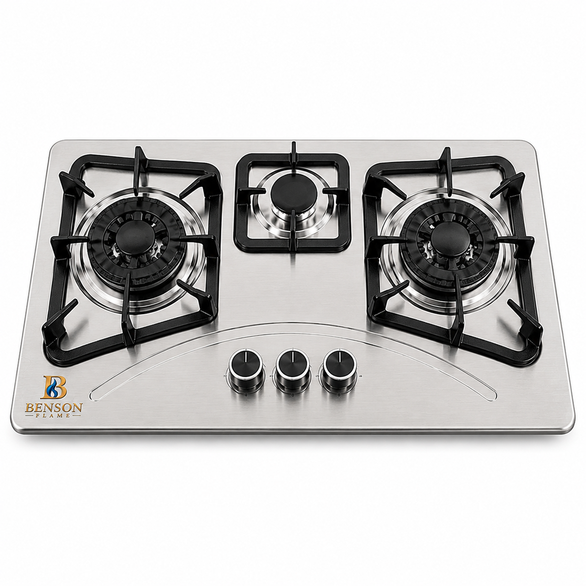 Hearth 3 Burner Built-in Hob stainless steel gas stove on white background
